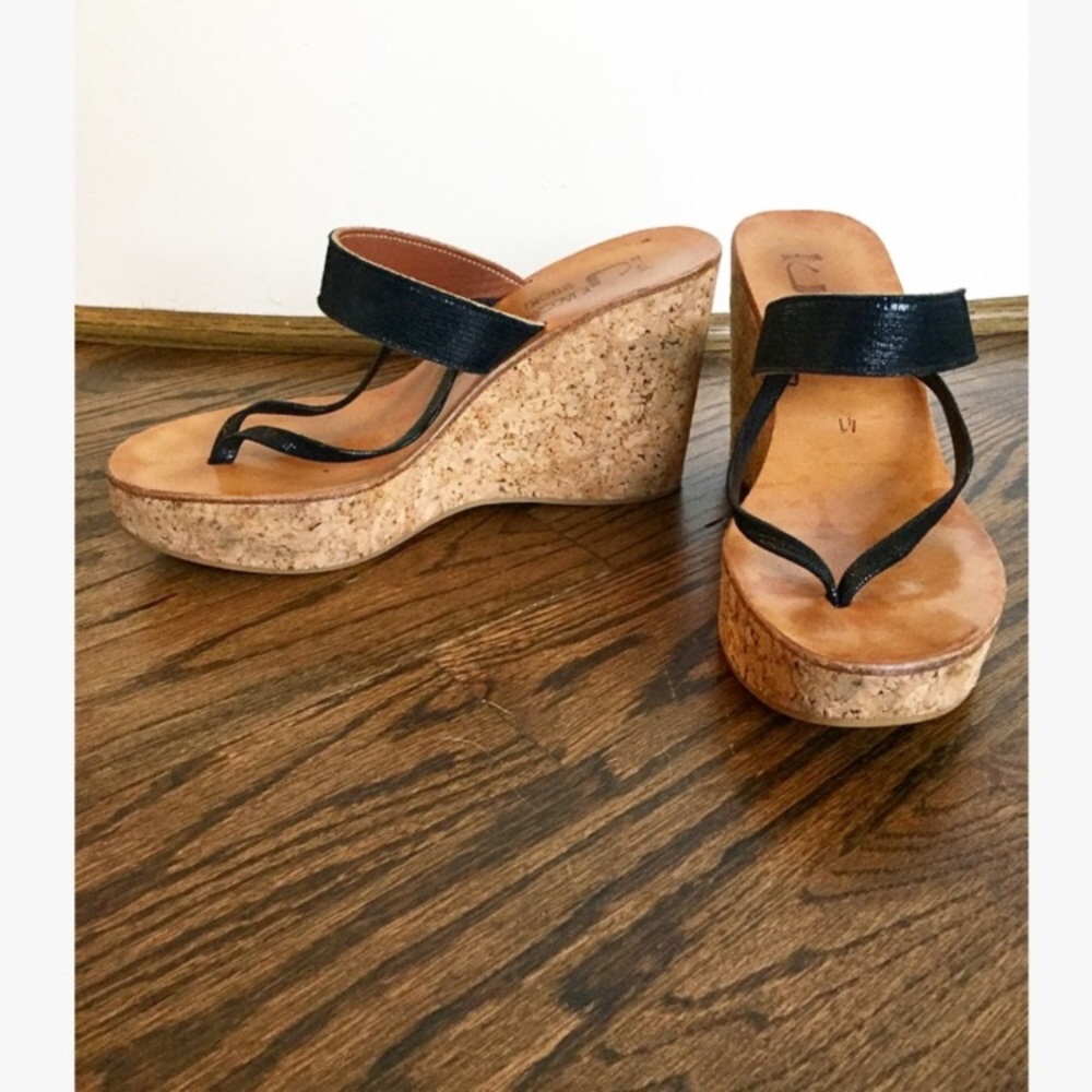 K. Jacques Black Saturnin High Heel Wedge Sandals